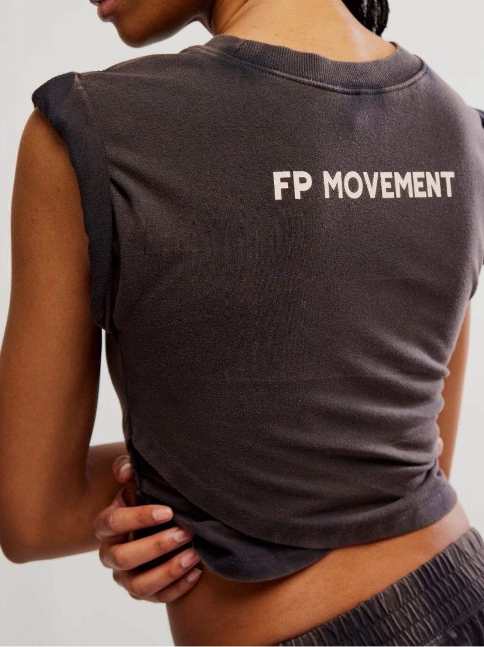 FP Movement Hot Shot Crossover Top XL Dark Shadow Mineral Wash Crop Pilates Tee